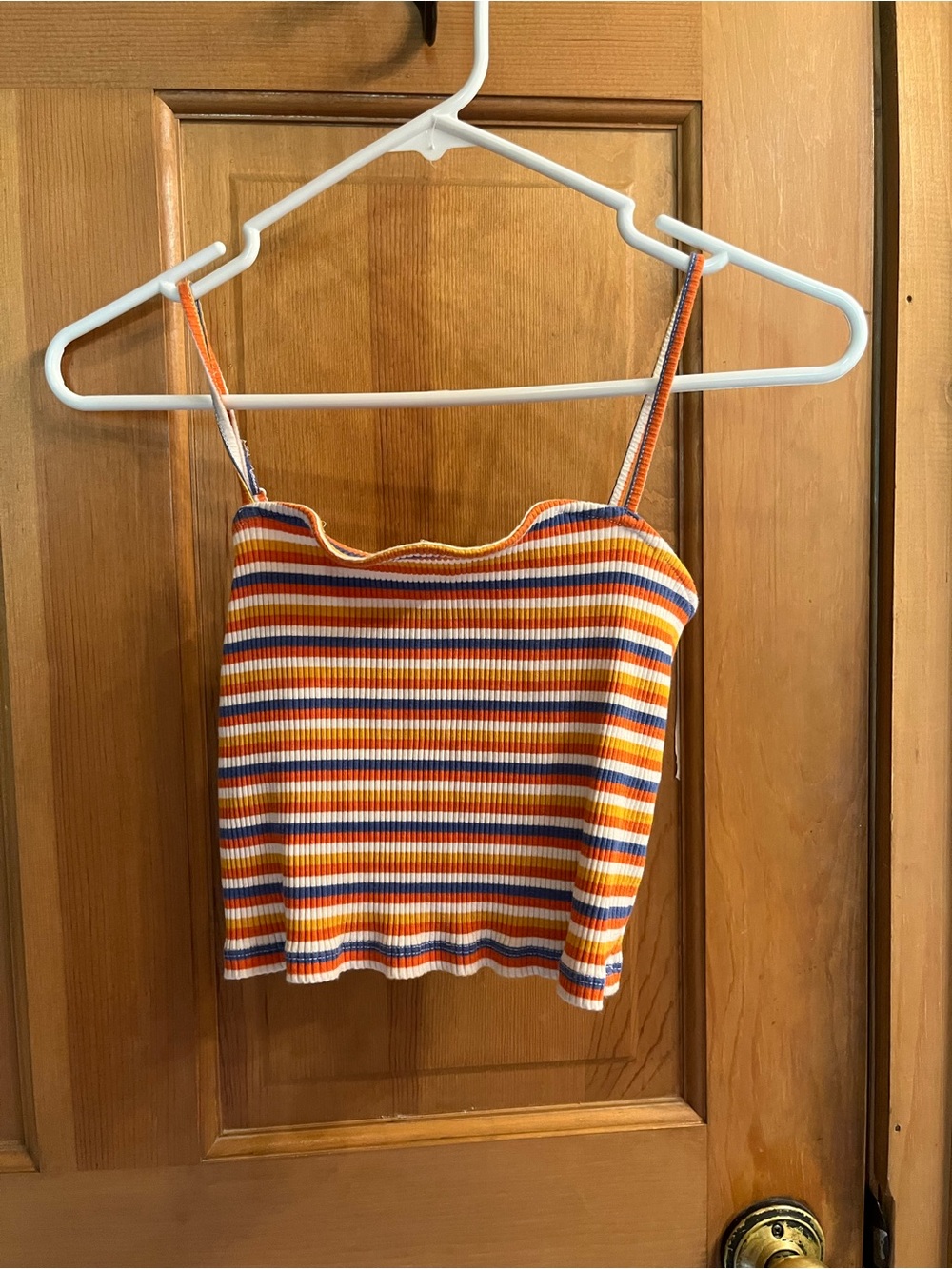 Striped Ribbed Cropped Cami in Orange Multicolor
